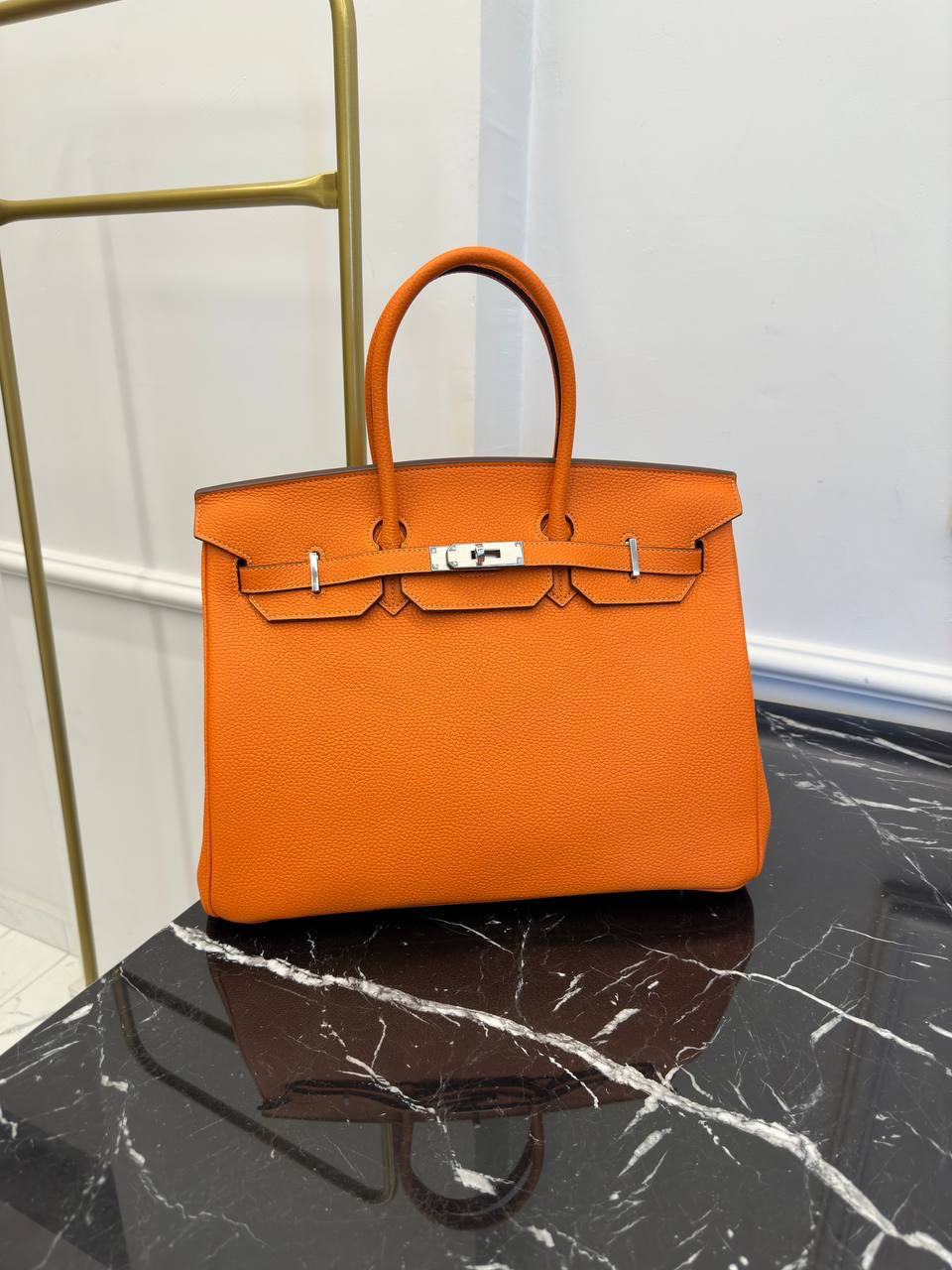 H Birkin 35 Orange Buckle silver