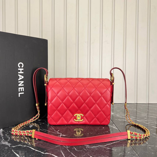 CH Flap Medium Bag Red Genuine Leather